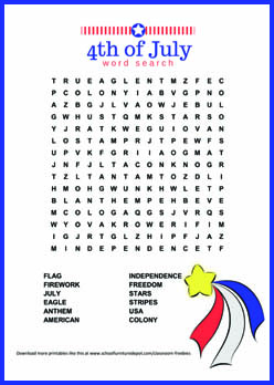 Free 4th of July Word Search