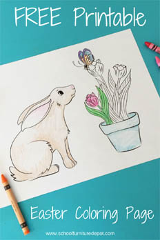 Free Spring Coloring Page | Bunny with Tulips and Butterfly