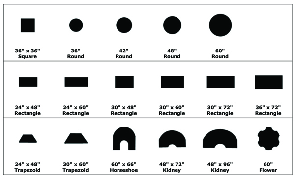 Correll Quick Ship Activity Tables - Image of Sizes and Shapes Available